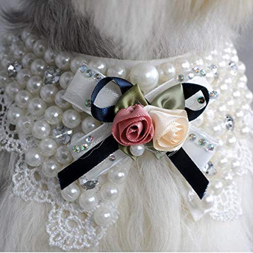 Collar de Perlas Hermosas para Mascotas, Pajarita Ajustable de Peluche con Perlas Collar de Cuello para Perros Fiesta de Bodas Mascotas Sombreros para Mascotas Gatos Perros Cachorro Gatito Gatito