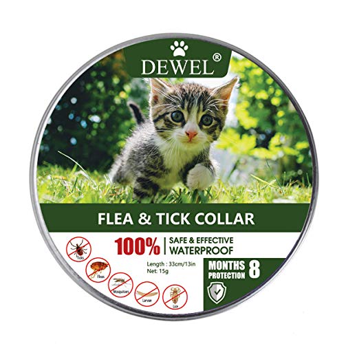 DEWEL Collar Antiparasitos para Perro,Gato Pequeño Mediano Grandes contra Pulgas, Garrapatas y Mosquitos, 8 Meses (para Gatos)