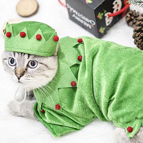 DXQDXQ Navidad Disfraz de Elfo Ropa for Mascotas de Abrigo Pet Dog Christmas Costume Disfraz con Capucha y Conjunto de Puños for Perros Gatos Mascotas Pequeños (Color : Green, Size : S)