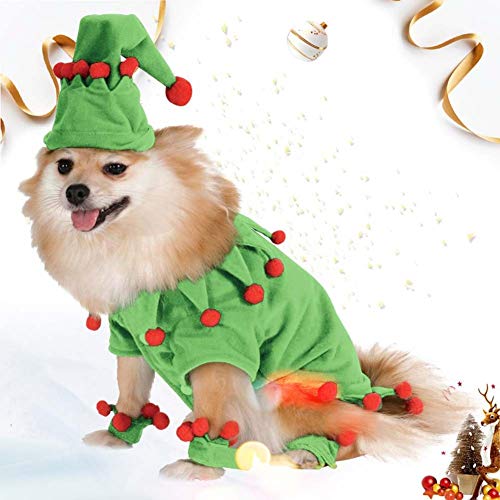 DXQDXQ Navidad Disfraz de Elfo Ropa for Mascotas de Abrigo Pet Dog Christmas Costume Disfraz con Capucha y Conjunto de Puños for Perros Gatos Mascotas Pequeños (Color : Green, Size : S)