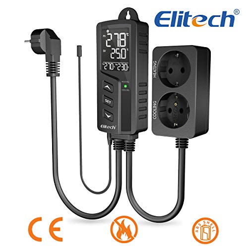 Elitech STC-1000Pro Dual Relay 220v Socket Termostato Digital con Sonda, Controlador de Temperatura de Enfriamiento y Calefacción, Certificado CE, Carcasa de ABS, la Clasificación de Fuego más Alta V0