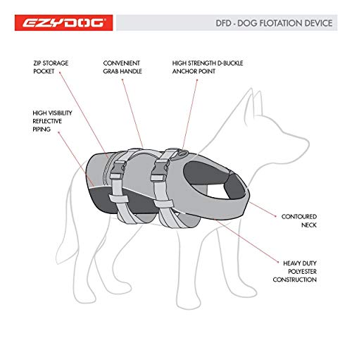 EzyDog Chaleco Salvavidas para Perros - DFD - Ideal para Natación y para que tu Cachorro esté Seguro en el Agua, Perros Seguridad Natación Ropa (XL, Rojo)