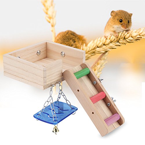 Fdit Plataforma de Madera Columpio Hámster para Mascotas y Juego de Escaleras Escalera de Ratón Ardilla Loft Kit de Arrastre de Pequeños Animales(Color)