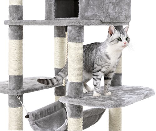 FEANDREA Árbol para Gatos Rascador con nidos Hamaca Plataformas Bolas de Juego 154 cm Colores Opcionales Gris Claro PCT86W