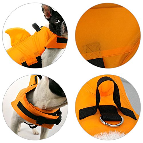 FONLAM Chaleco Salvavidas para Mascotas Chaqueta Chaleco de Seguridad Perro Perrito Ajustable con Aleta de Tiburón Ropa de Baño (XS, Naranja)