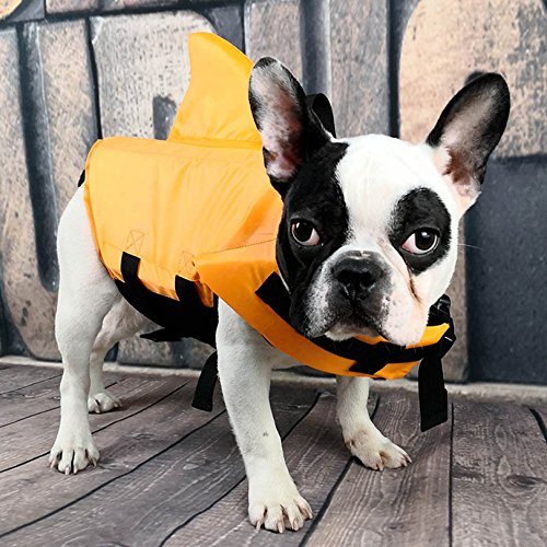 FONLAM Chaleco Salvavidas para Mascotas Chaqueta Chaleco de Seguridad Perro Perrito Ajustable con Aleta de Tiburón Ropa de Baño (XS, Naranja)