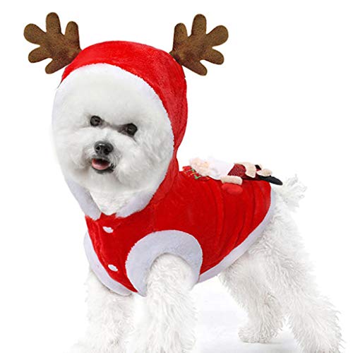 Fossrn Disfraz Perro Navidad Ropa Chihuahua Yorkshire Sudaderas con Capucha de Asta de Alce - Papá Noel Invierno Ropa para Mascota Cachorro