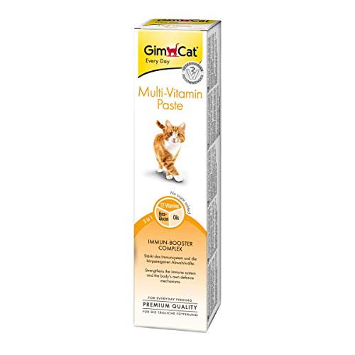 GimCat pasta multivitaminas , Aperitivo para gatos nutritivo con vitaminas, elementos reconstituyentes y fibra de origen vegetal , 1 paquete (1 x 200 g)