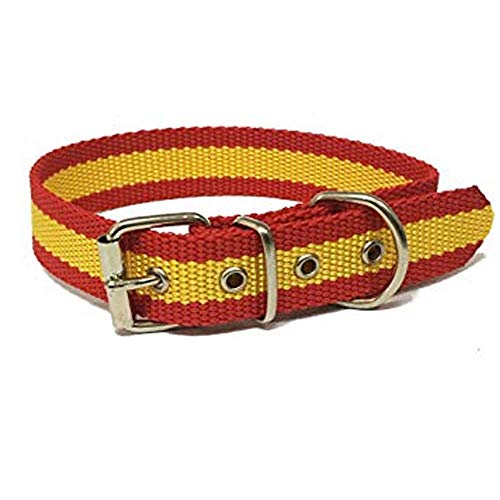 Global Collar de Perro Bandera de España | Collar de Perro de Nailon con Refuerzo en Piel | Collar 30 cms