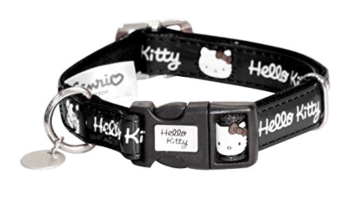 Hello Kitty Funda de Cuero Ajustable Collar, 35 – 50 cm x 20 mm, Negro