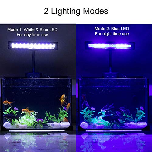 Hygger Luces para Acuarios,Luz LED Acuario Lluminación LED para Acuarios Plantados Lámpara LED para Peceras Lámpara de Acuario Blanco y Azul con Clip Ajustable (13W)