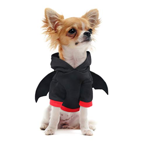 Idepet Disfraces de mascotas de murciélagos de Halloween con alas, ropa de sudadera con capucha de cachorro de perro Ropa para perros pequeños o gatos