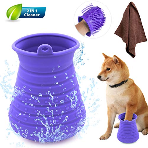 Idepet - Limpiador de patas de perro, cepillo de limpieza portátil con toalla, para limpieza de patas de perros y gatos
