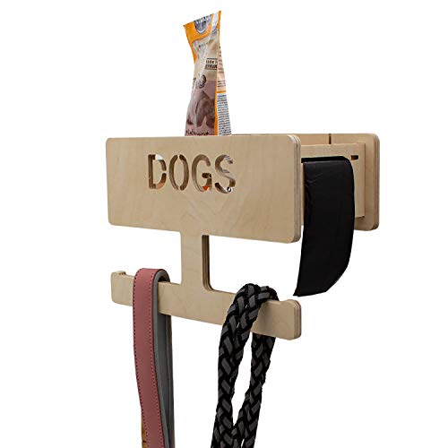 INEXTERIOR Perchero para correa de perro – de madera – con gran estante – fabricado en Alemania – con dispensador para bolsa de excrementos de perro y gancho para toallas – Perro