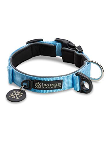 Jack & Russell Premium Collar de Perro Luna Reflectante y Neopreno Acolchado Collar de Perro Varios tamaños y Colores (Circunferencia del Cuello L (43-58 cm), Azul Celeste)