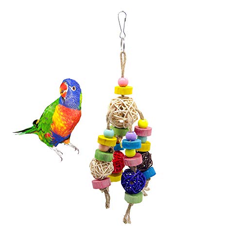 KTUCN Pet Bird Bite Ball Sepak Takraw Hanging String, para Parrot Play Tool Periquito de Pecho Rojo Colgando Chew Toys, Claro, 8cm x30cm