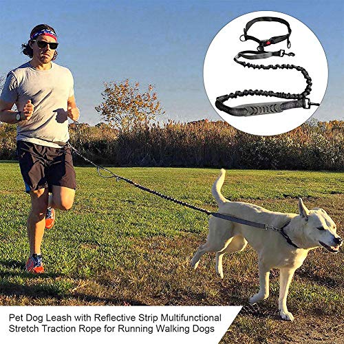 Libelyef Cinturón de seguridad para perro, multifuncional, cuerda de tracción elástica con tira reflectante, correa de seguridad para perros para correr y caminar inteligente