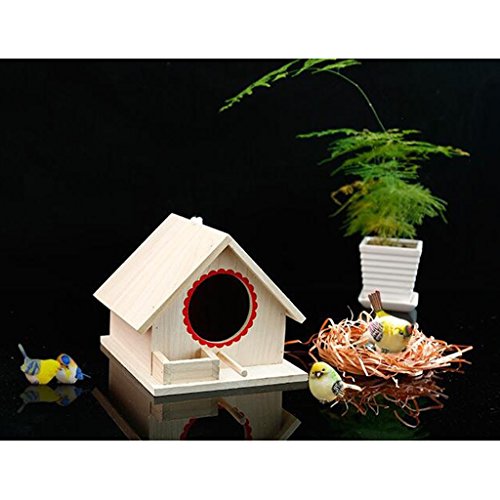 LOVIVER Casa de Pájaros Pajarera Nido Casa de Aves de Madera Natural con Cuerda Decorativa para Jardin en Invierno - 20x 23x 18cm