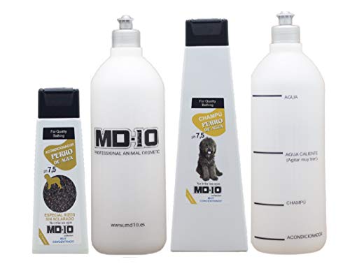 MD-10 COLLECTION Champú + Acondicionador para Perro de Agua + 2 Botellas Mezcladoras (Pelo Marron)