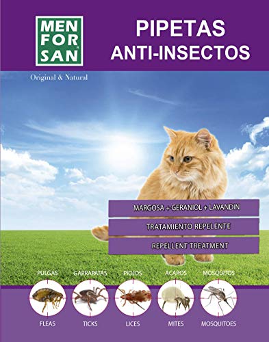 Menforsan  Pipetas Anti-Insectos Con Margosa, Geraniol Y Lavandino, para Gatos, 2 x 1.5 ml