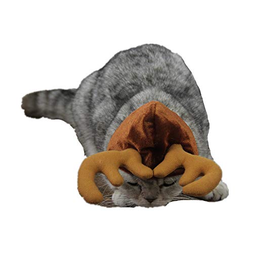 Morbuy Interesante Disfraz de Gorro de Ciervo, Sombrero Pelo con Orejas Diverdido Cosplay Traje para Perro Gato Cachorro Mascotas Halloween Navidad (Marrón)