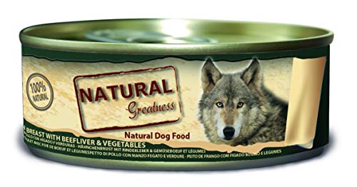 Natural Greatness Comida Húmeda para Perros de Pechuga de Pollo con Hígado y Vedruras. Pack de 24 Unidades. 156 gr Cada Lata