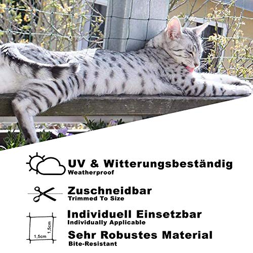NEEZ XL red para gatos para balcones y ventanas I Red de seguridad robusta incl. kit de fijación I Fijación de la red de seguridad para gatos para balcones sin taladrar I Tamaño 2,5x10m