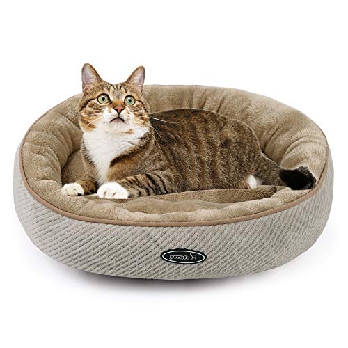 Pecute Cama para Gatos y Cachorros Ovalada (50 cm) – Lavable a máquina de Felpa Acolchada Suave y cómoda (Beige)