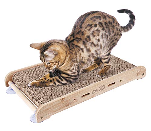 Pecute Rascador para Gatos con Catnip Alfombras Rscadoras Soporte de Bambú Natural con 4 Fuertes Ventosas Reemplazable