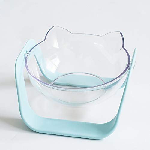 Pet bowl Gato Transparente y Recipiente for Perros Doble protección tazón vértebra Cervical Adecuado for el Plato de Comida de Gato y Perro Plato de Comida (Color : Blue)