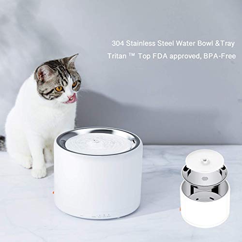 PETKIT 2.0 Dispensador Automático de Agua Inteligente para Perros y Gatos-Anti Burn out/Super Quiet/Alarma de escasez de Agua/Alarma de Cambio de Filtro (Blanco 3.0)