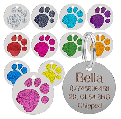 Placa para mascotas, con diseño de huella de pata, brillante, para gatos y perros, 25 mm