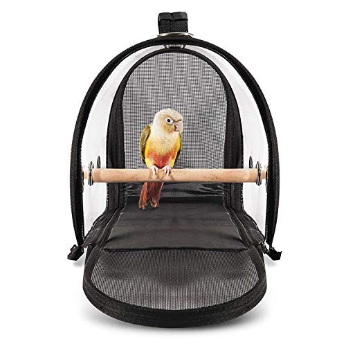 Portador de pájaros liviano, jaula de viaje para pájaros PVC transparente loro transpirable bolso con un palo de madera