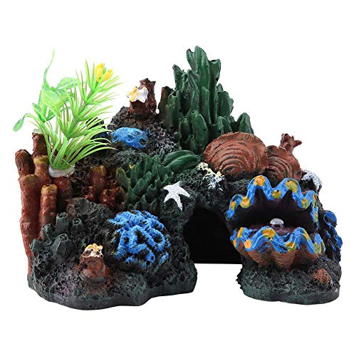 Pssopp Colorido Resina Artificial Arrecife de Coral Cueva Decoración para Peces de Agua Salada Peces Marinos Peces de Agua Dulce Acuario Ornamento Decoración