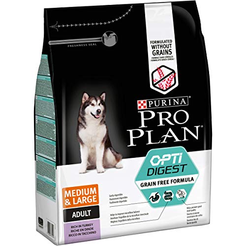 Purina Pro Plan Optidigest Grain Free Comida Seca para Perros Adultos, Medianos y Grandes con Pavo - Paquete de 2500 gr
