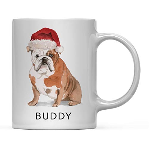 Rael Esthe Taza de café Personalizada para Perro, Bulldog inglés con Gorro de Papá Noel, 1 Paquete, Nombre Personalizado, Mascota, Perro, mamá, Familia