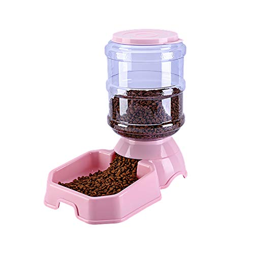 RIsxffp 3.8L Alimentador automático de Mascotas Perro Gato Bebedero Tazón Gran Capacidad Agua Alimentador Pink-Square-for Food