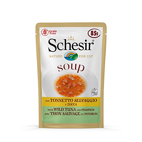 Schesir, Comida húmeda para Gatos Adultos, Sabor bacoreta Salvaje y Calabaza en filetes en Salsa - totale 1,7 kg (20 Sobres x 85 gr)