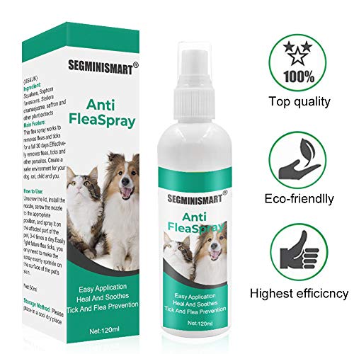 SEGMINISMART Pulgas Spray,Anti Pulgas,Flea Spray,Spray de protección contra pulgas y garrapatas para Perros,Pray Repelente de pulgas de Ingredientes Naturales para Perros Pulgas Garrapatas