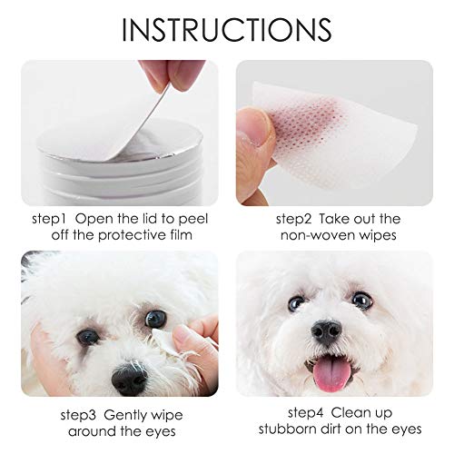 SEGMINISMART Toallitas Limpiadoras para los Ojos de Perros y Gatos 100 toallitas de algodón húmedo por Las lágrimas de los Ojos de Las Mascotas Mucus Saliva