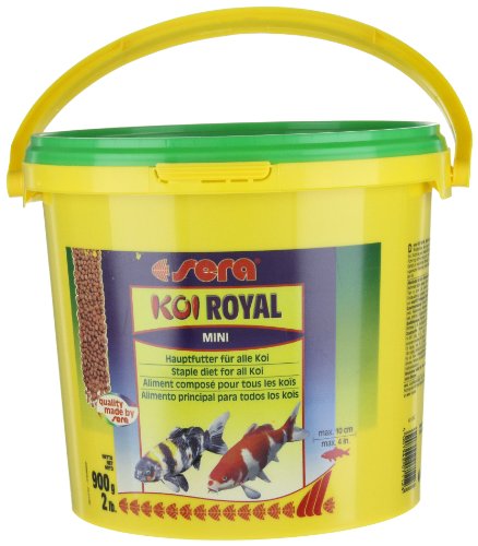 Sera Koi Royal Mini (2 mm) es un alimento para el Desarrollo óptimo de Koi hasta 12 cm con prebióticos para un Mejor aprovechamiento de la alimentación, Menor Carga de Agua y Menos Algas.
