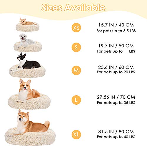 SlowTon Pet Calming Bed, Donut Cuddler Nest Cojín de Gato de Felpa Suave y cálido para Gatos con Esponja acogedora Fondo Antideslizante ， Lavable a máquina 15.7in / 19.7in / 23.6in (XL (80CM), Caqui)