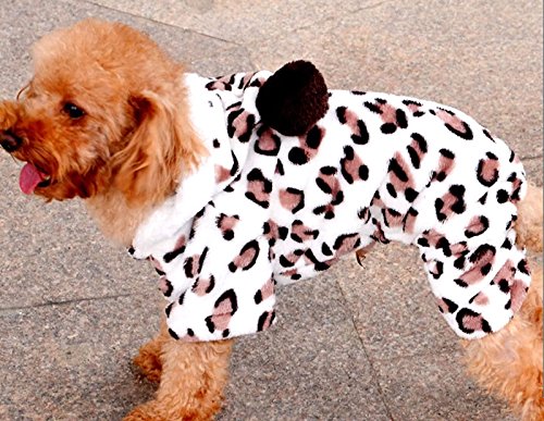 SMALLLEE_Lucky_Store Forro Polar Pijama Jumpsuit Mono Abrigo Capucha con Pelo Invierno para Perro Pequeño,Perrito Leopardo L