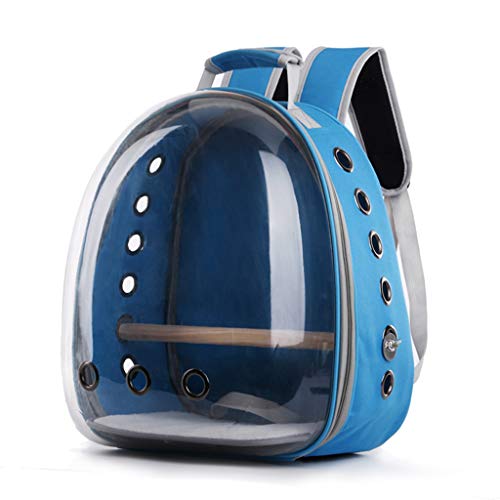 Space Capsule Mochila transparente para transportar loros de mascotas, bolsa de viaje transpirable de 360 ° Mochila, bolsos azul claro