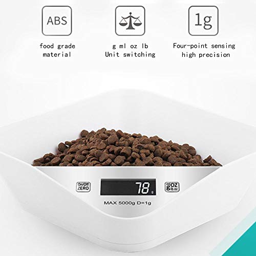 Sue Supply - Cuenco Digital para Mascotas, medidor de Peso y Comedor, para cocinar Alimentos y Mascotas, Color Negro y Blanco, 5 kg