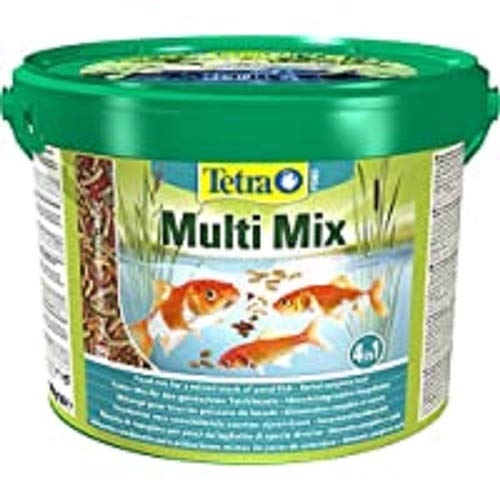 Tetra Pond Multi Mix 10 L - Comida para peces que consiste en cuatro tipos diferentes de comida (Comida en escamas, Palitos de comida, Gammarus, Wafer)