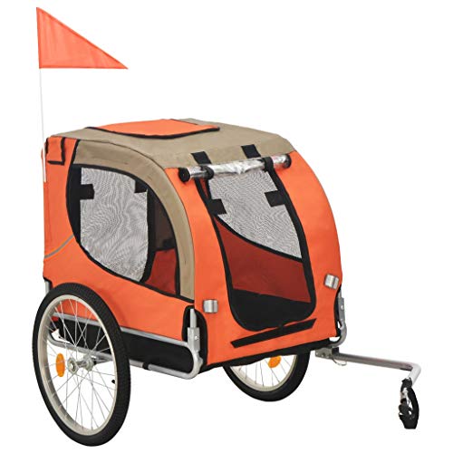 Tidyard Remolque Bicicleta Perros Mascota Remolque de Bicicleta para Perros Naranja y marrón