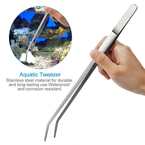 UEETEK Aquarium Aquascaping Kit 5 en 1 acero inoxidable acuario tanque planta acuática herramientas conjuntos pinzas tijera espátula