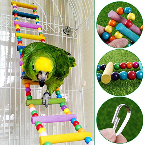 UEETEK Juguete de ave colorida escalera, escaleras Flexible 12 puente de arco iris madera columpios para loros mascotas Trainning (Color al azar)