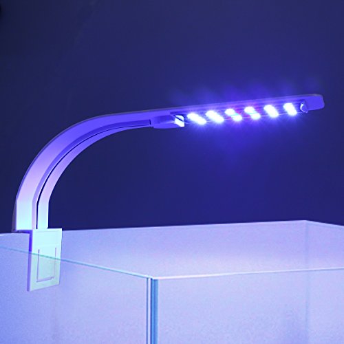 UEETEK Luz del Acuario del LED, luz de la lámpara con Clip súper Delgada con Enchufe de la UE para el Tanque de Acuario (Azul + luz Blanca)